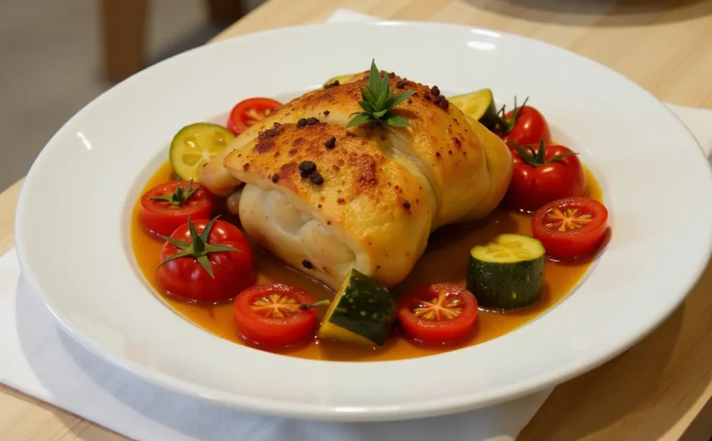 Lemon Chicken Olives A Mediterranean Classic 6 Mediterranean Lemon Chicken served with roasted vegetables like cherry tomatoes, zucchini, and bell peppers.