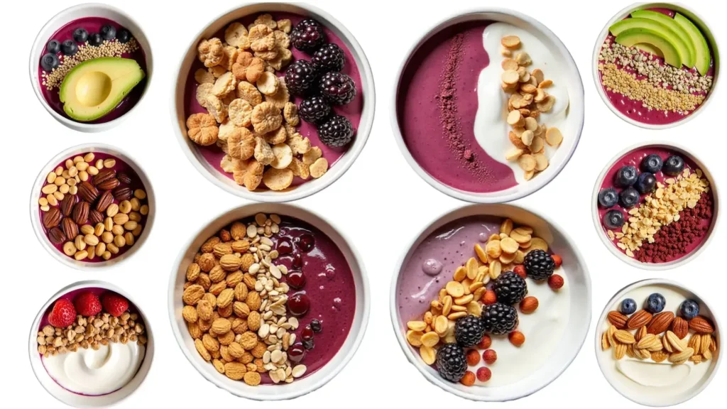 Açaí Bowl Recipe Antioxidant Powerhouse in 5 Minutes 4 Three Açaí bowls customized for keto, vegan, and high-protein diets with distinct toppings.