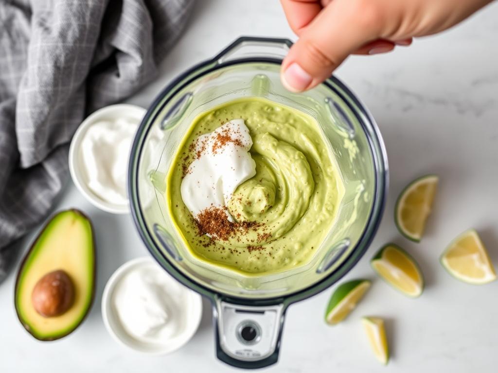 Avocado crema being prepared in a blender for summer lunch recipes 2025 Avocado crema being prepared in a blender for summer lunch recipes 2025