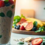 Blood Sugar Balancing Smoothie with spinach, chia seeds, and berries