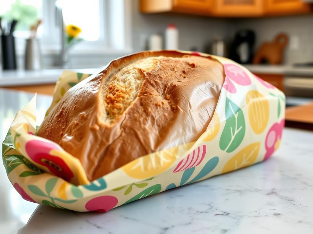 Bread wrapped in colorful beeswax food wraps Bread wrapped in colorful beeswax food wraps