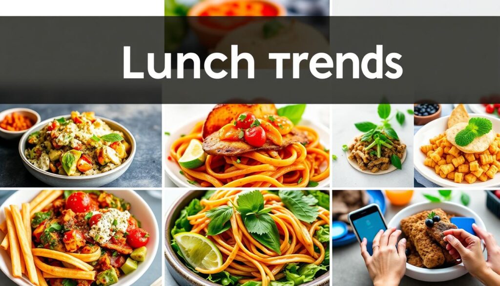 Collage of all five lunch trends for 2025 showing the future of midday meals
