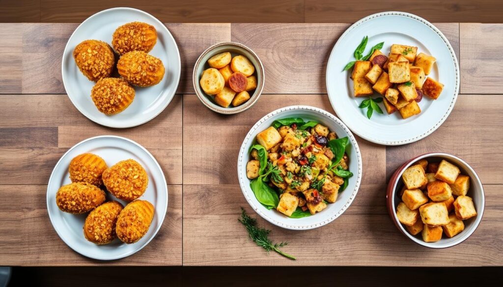 Collection of dishes made with stale bread showing zero food waste cooking Collection of dishes made with stale bread showing zero food waste cooking