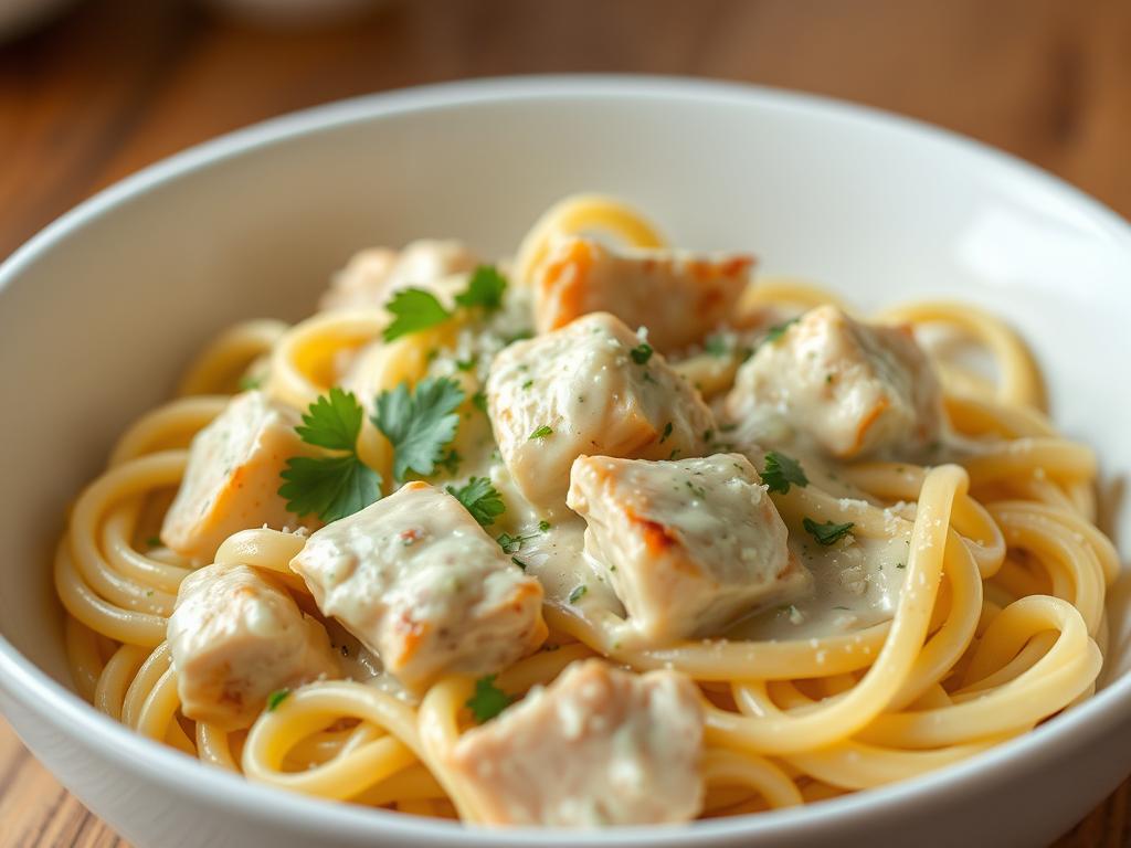 Creamy chicken alfredo pasta in a bowl for a quick dinner recipe for families Creamy chicken alfredo pasta in a bowl for a quick dinner recipe for families
