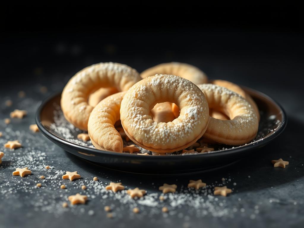 Crescent moon-themed recipes USA cookies on dark plate with star sprinkles