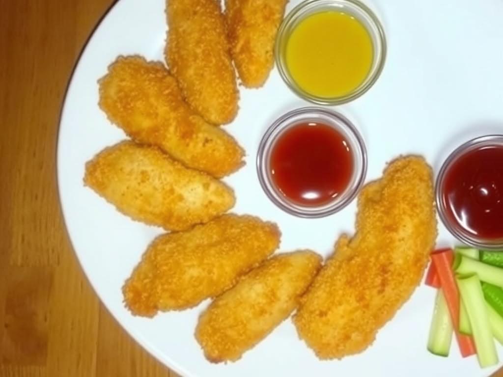 Crispy baked chicken tenders on a plate for a quick dinner recipe for families Crispy baked chicken tenders on a plate for a quick dinner recipe for families