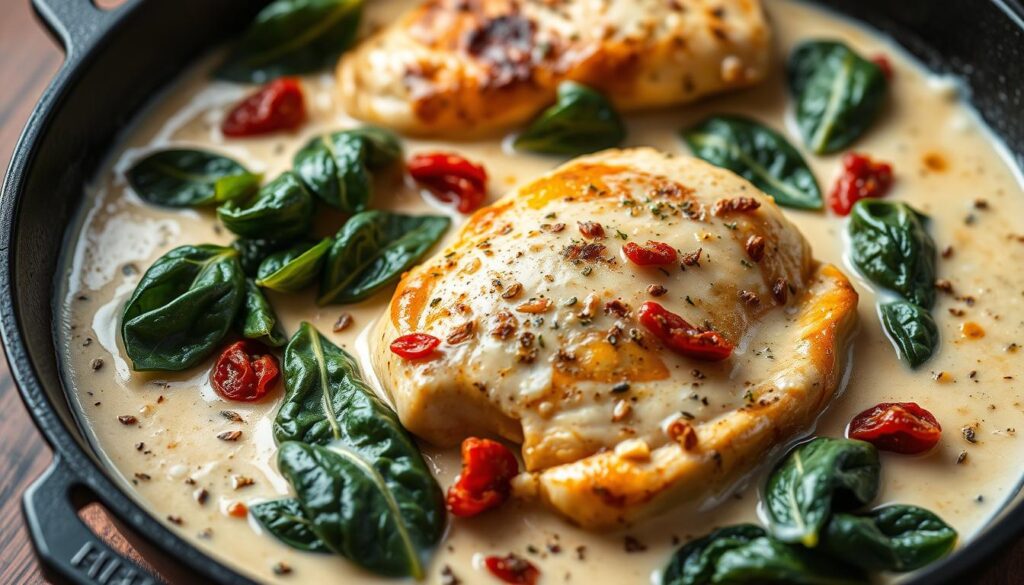 Easy one-pan chicken dinners 20 minutes - Creamy Tuscan Chicken with spinach and sun-dried tomatoes Easy one-pan chicken dinners 20 minutes - Creamy Tuscan Chicken with spinach and sun-dried tomatoes