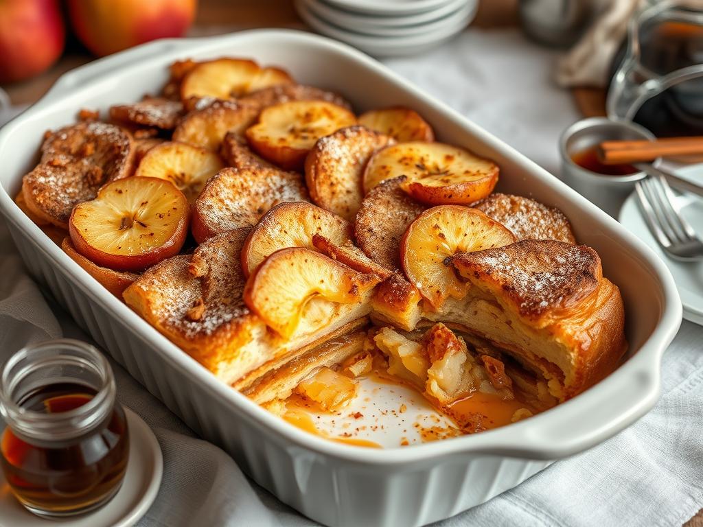 French toast casserole with caramelized apples made from stale bread French toast casserole with caramelized apples made from stale bread
