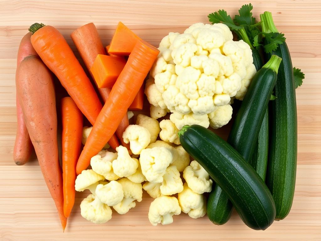 Fresh cauliflower and other vegetables used in the mac and cheese recipe
