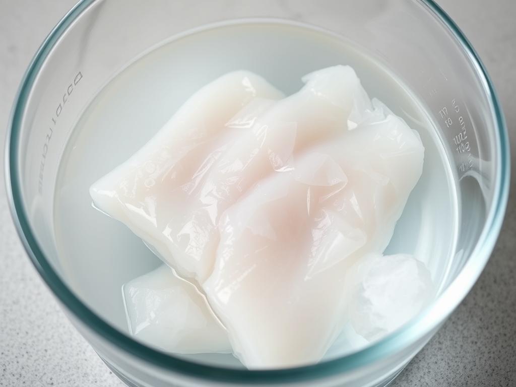 Frozen cod fillets thawing in a bowl of cold water Frozen cod fillets thawing in a bowl of cold water