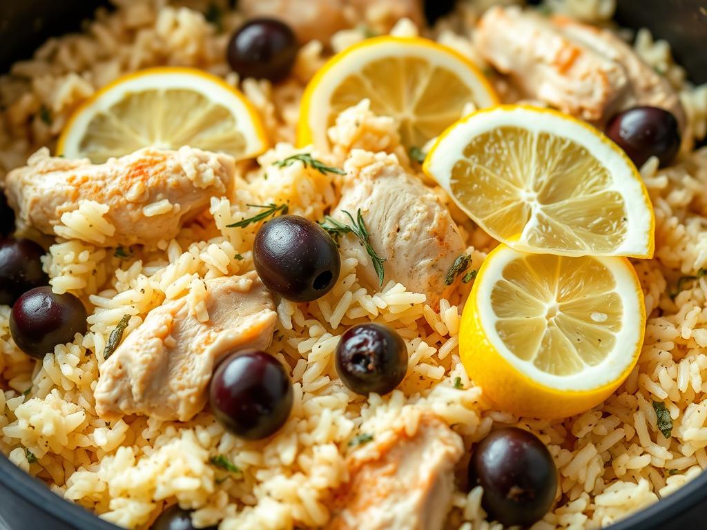 Greek Lemon Chicken Rice in a Dutch oven Greek Lemon Chicken Rice in a Dutch oven