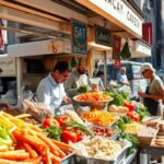 Healthy New York street food lunch vendors serving fresh ingredients