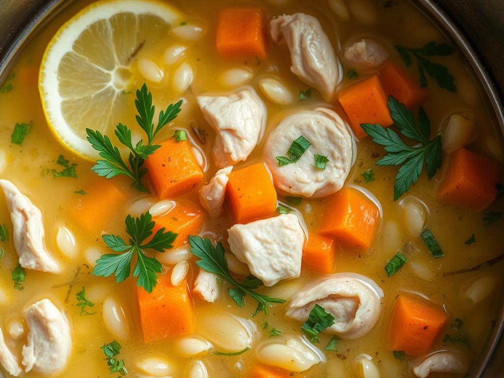 Lemon Chicken Orzo Soup in a pot Lemon Chicken Orzo Soup in a pot