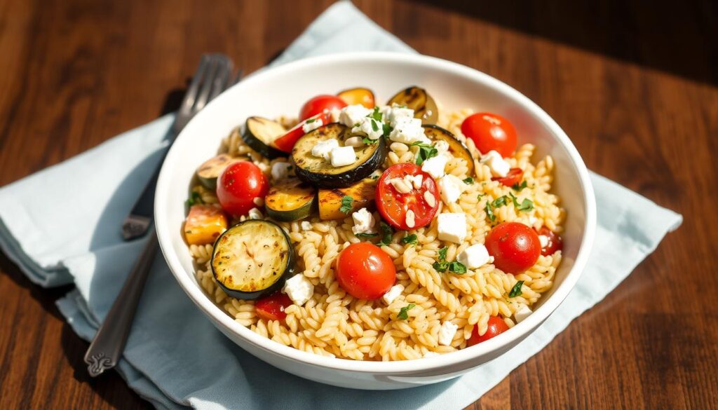Lemon Orzo with Grilled Vegetables in a bowl for summer lunch recipes 2025 Lemon Orzo with Grilled Vegetables in a bowl for summer lunch recipes 2025