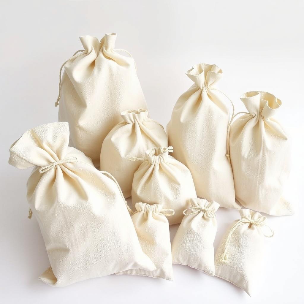 Linen bread bags in various sizes with drawstring closures Linen bread bags in various sizes with drawstring closures