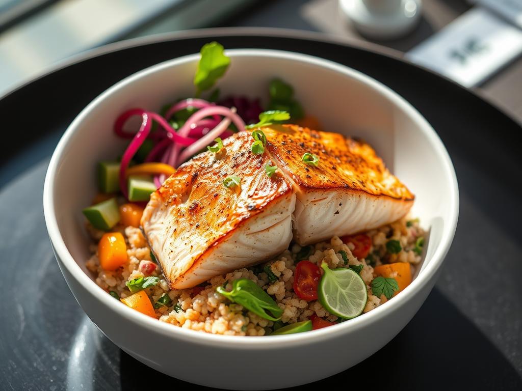 Manhattan Power Lunch Salmon Bowl with vegetables and grains Manhattan Power Lunch Salmon Bowl with vegetables and grains