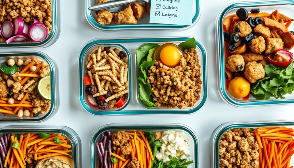 Meal prep containers with healthy New York street food lunch options Meal prep containers with healthy New York street food lunch options