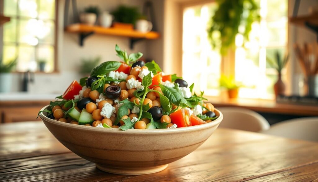 Mediterranean chickpea salad bowl
