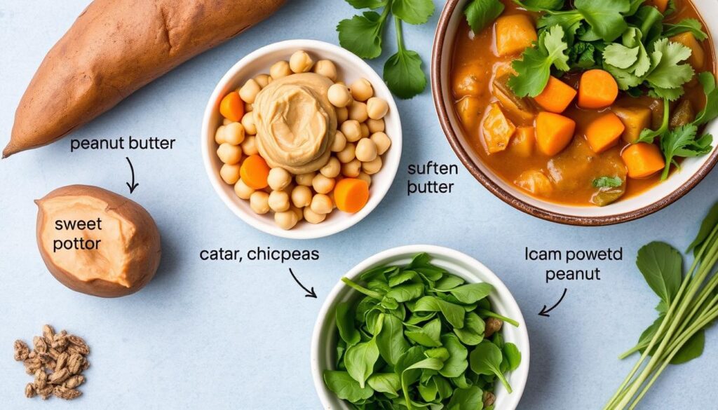 Nutritional ingredients in Creamy Sweet Potato Peanut Stew Vegan highlighted
