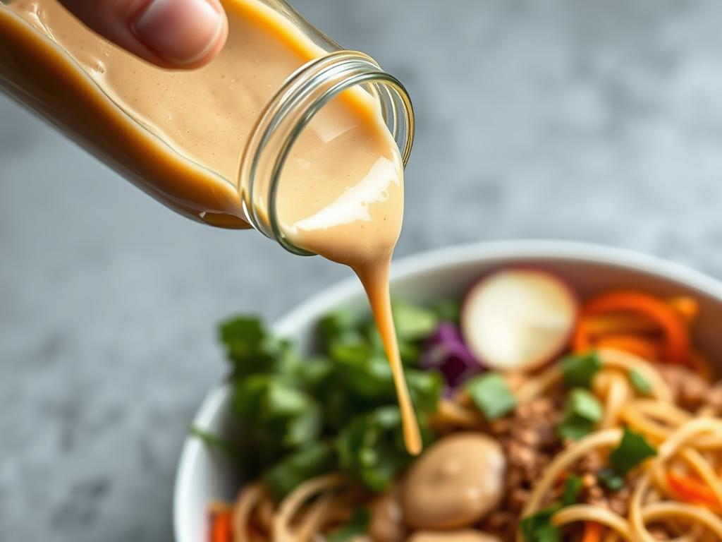 Peanut dressing being poured over ramen noodle salad for summer lunch recipes 2025 Peanut dressing being poured over ramen noodle salad for summer lunch recipes 2025