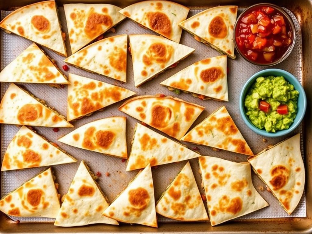 Sheet pan veggie quesadillas cut into triangles for a quick dinner recipe for families Sheet pan veggie quesadillas cut into triangles for a quick dinner recipe for families