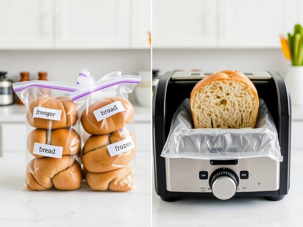 Sliced bread being stored in freezer bags and then toasted directly from frozen Sliced bread being stored in freezer bags and then toasted directly from frozen