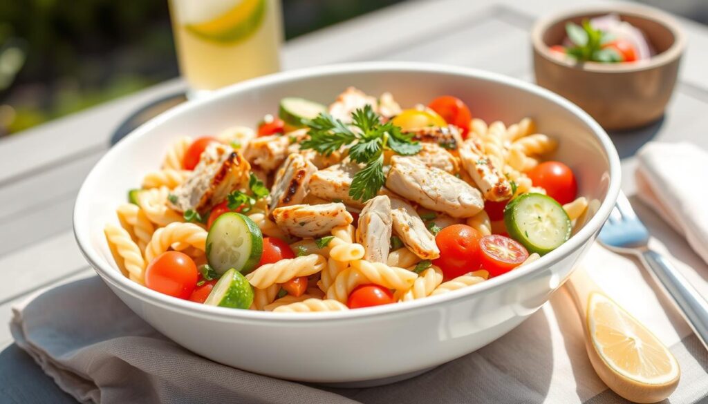 Summer Chicken Pasta Salad with colorful vegetables for summer lunch recipes 2025 Summer Chicken Pasta Salad with colorful vegetables for summer lunch recipes 2025