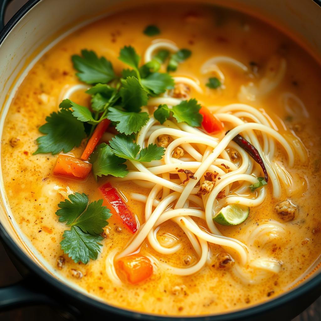 Thai Coconut Noodle Soup in a pot Thai Coconut Noodle Soup in a pot