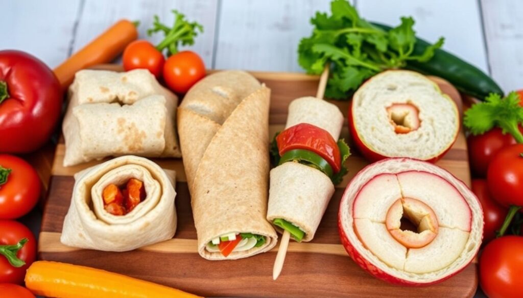 Various creative sandwich alternatives for kids lunches including wraps, skewers, and mini pitas Various creative sandwich alternatives for kids lunches including wraps, skewers, and mini pitas