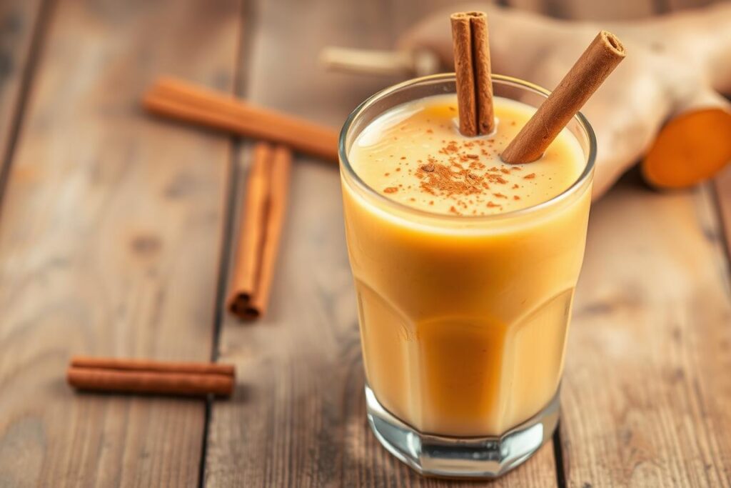 A creamy orange Sweet Potato Pie smoothie in a glass with a sprinkle of cinnamon on top A creamy orange Sweet Potato Pie smoothie in a glass with a sprinkle of cinnamon on top