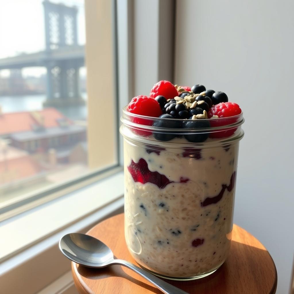 Brooklyn Bridge Overnight Oats in a mason jar - Quick and Healthy Breakfast Recipes NYC Brooklyn Bridge Overnight Oats in a mason jar - Quick and Healthy Breakfast Recipes NYC
