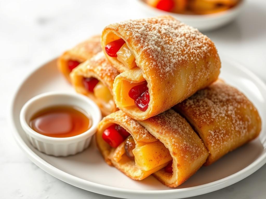 Cinnamon sugar coated french toast roll-ups with fruit filling Cinnamon sugar coated french toast roll-ups with fruit filling