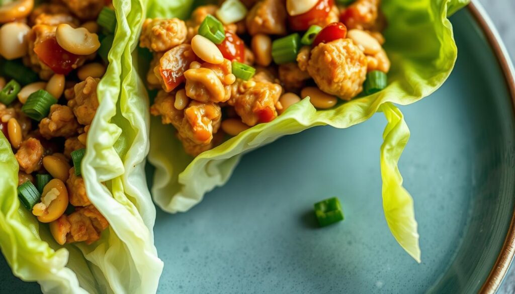Classic Asian Chicken Lettuce Wraps with ground chicken and water chestnuts