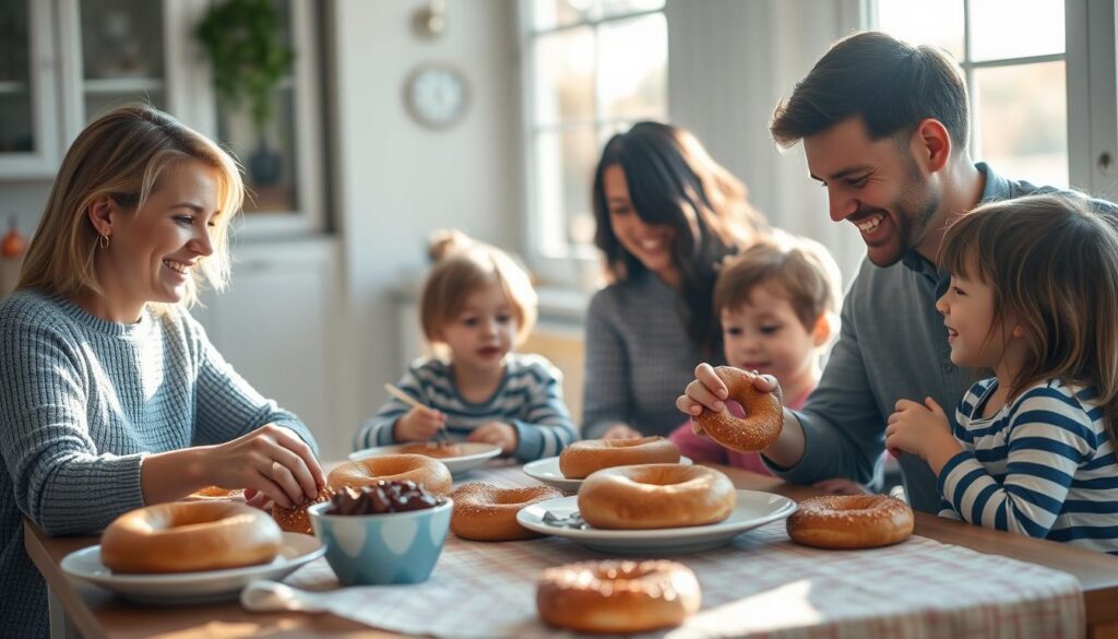 Family enjoying breakfast with homemade NYC breakfast bagel recipes