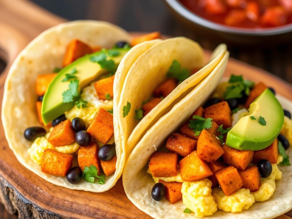Healthy breakfast tacos with roasted sweet potatoes and black beans