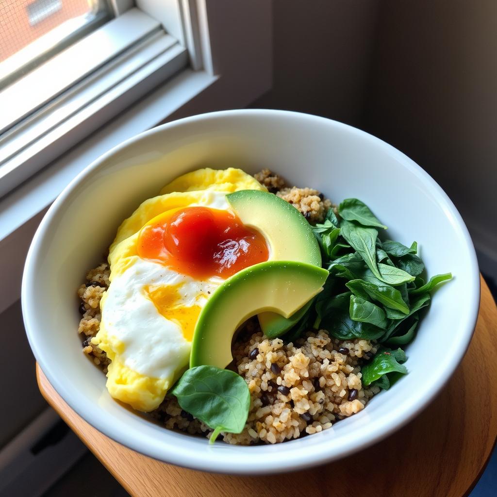 Manhattan Morning Power Bowl with eggs, quinoa, and vegetables - Quick and Healthy Breakfast Recipes NYC Manhattan Morning Power Bowl with eggs, quinoa, and vegetables - Quick and Healthy Breakfast Recipes NYC