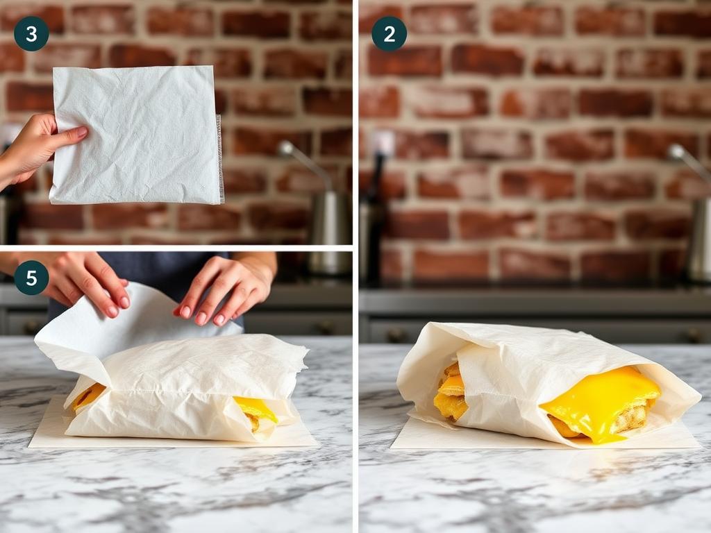 NYC-style egg and cheese sandwich being wrapped in paper NYC-style egg and cheese sandwich being wrapped in paper