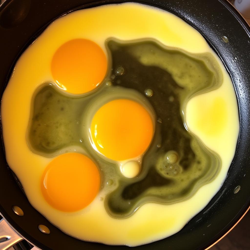 NYC-style eggs cooking in pan for sandwich NYC-style eggs cooking in pan for sandwich