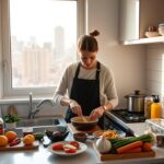 Person preparing quick and healthy breakfast in small NYC apartment kitchen with Quick and Healthy Breakfast Recipes NYC