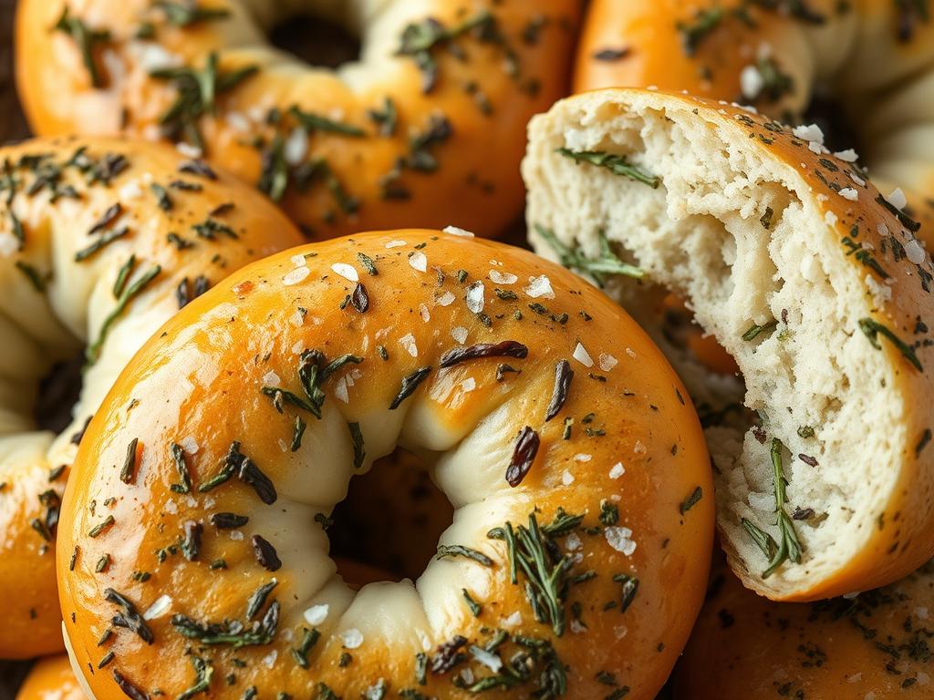 Rosemary olive oil NYC breakfast bagel recipes with sea salt