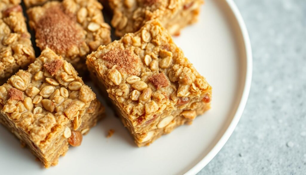 Sliced apple cinnamon breakfast bars with visible apple pieces Sliced apple cinnamon breakfast bars with visible apple pieces