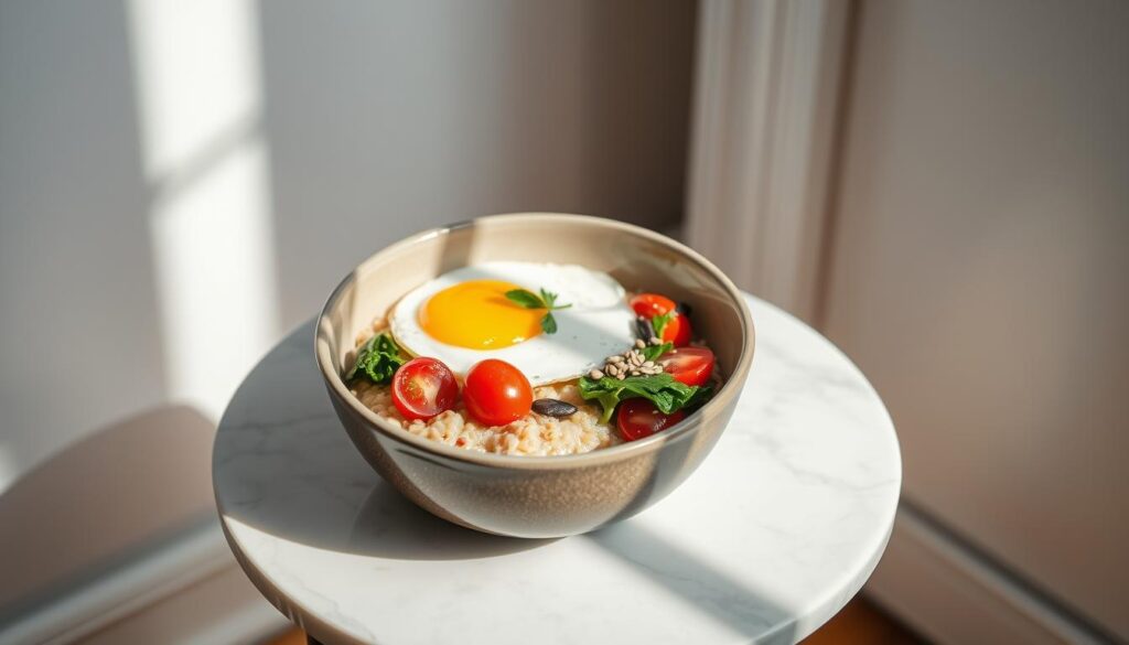 SoHo Savory Oatmeal Bowl with egg and vegetables - Quick and Healthy Breakfast Recipes NYC