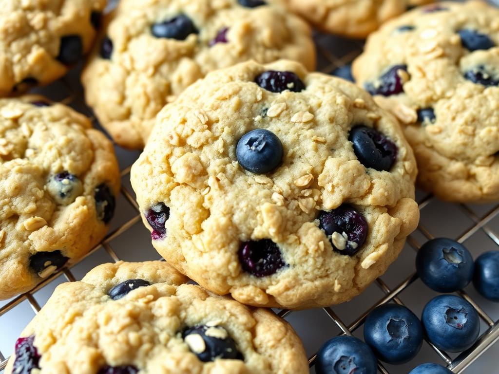 Soft blueberry breakfast cookies on a cooling rack Soft blueberry breakfast cookies on a cooling rack