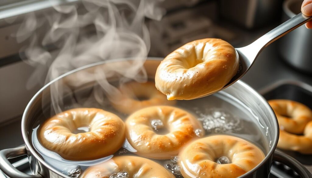 Step-by-step demonstration of boiling NYC breakfast bagel recipes