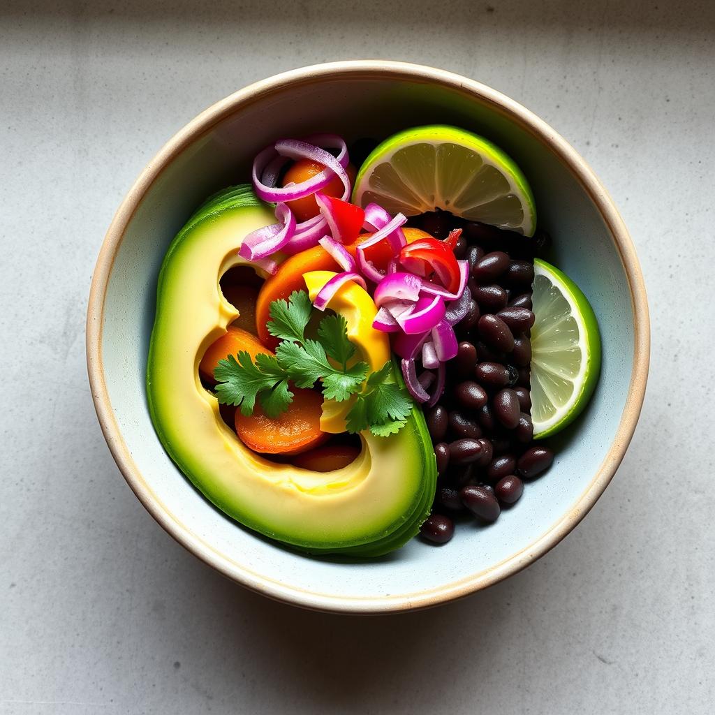Sweet and savory vegan plantain breakfast bowl with NYC vegan breakfast presentation