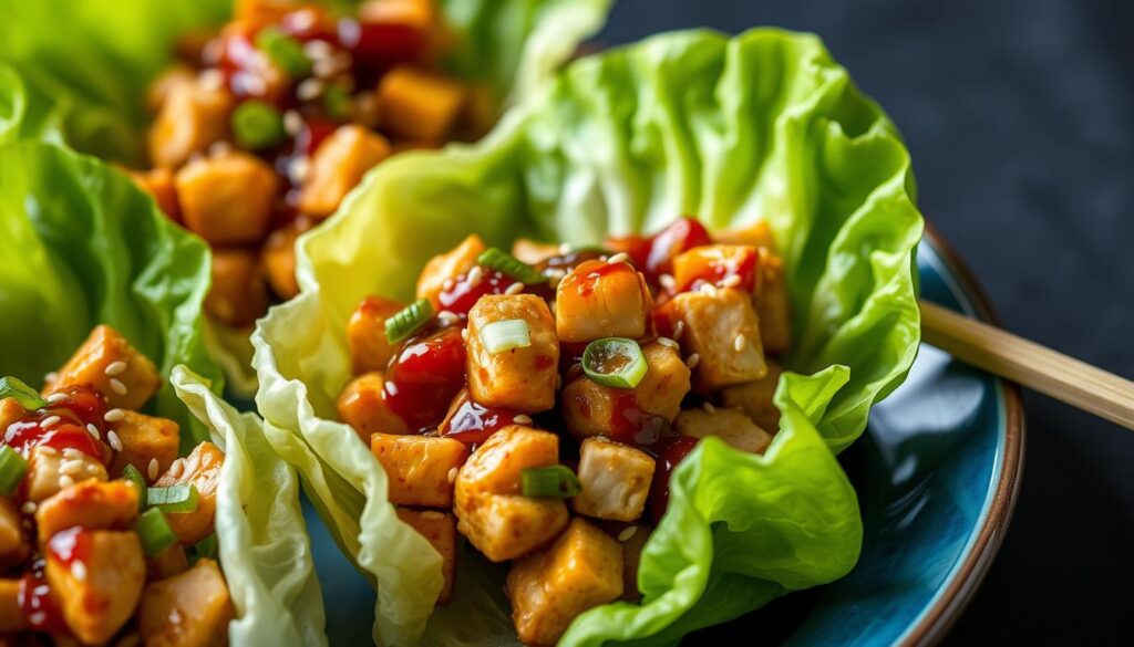 Teriyaki Chicken Lettuce Wraps with sweet glaze