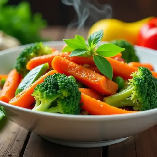 a bowl of NYC Veggie Stir Fry and broccoli