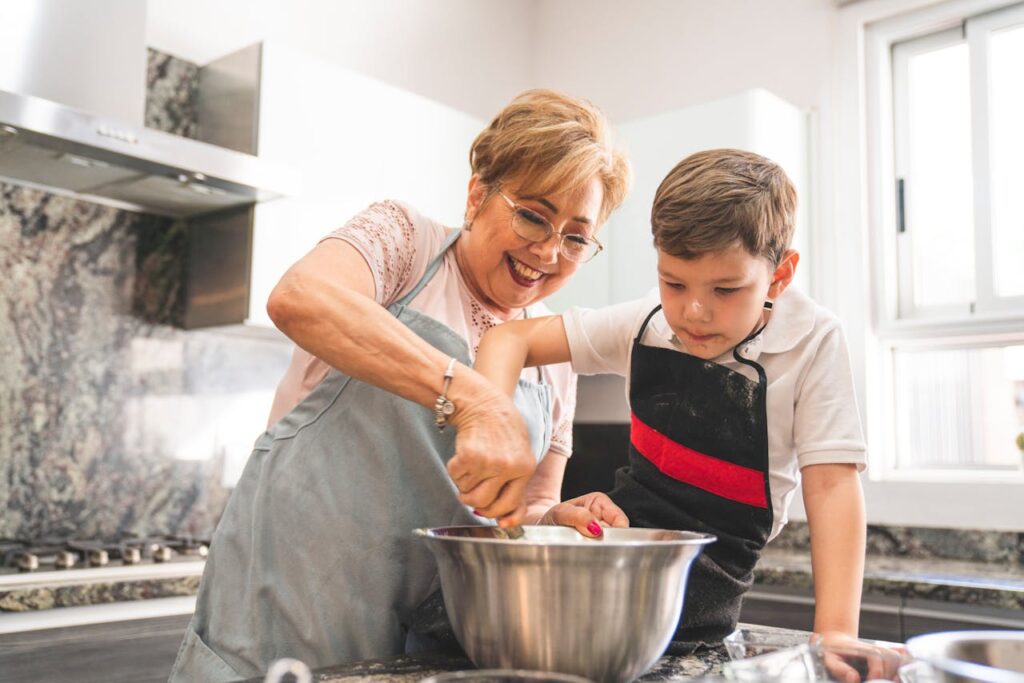 Family-friendly cooking moment with New York mom Samantha and her son.
